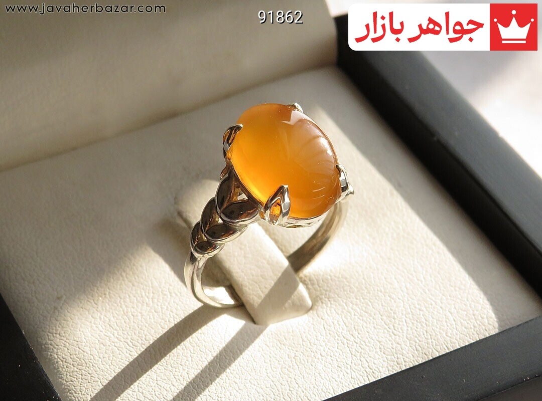 انگشتر نقره عقیق یمنی نارنجی زنانه [شرف الشمس]